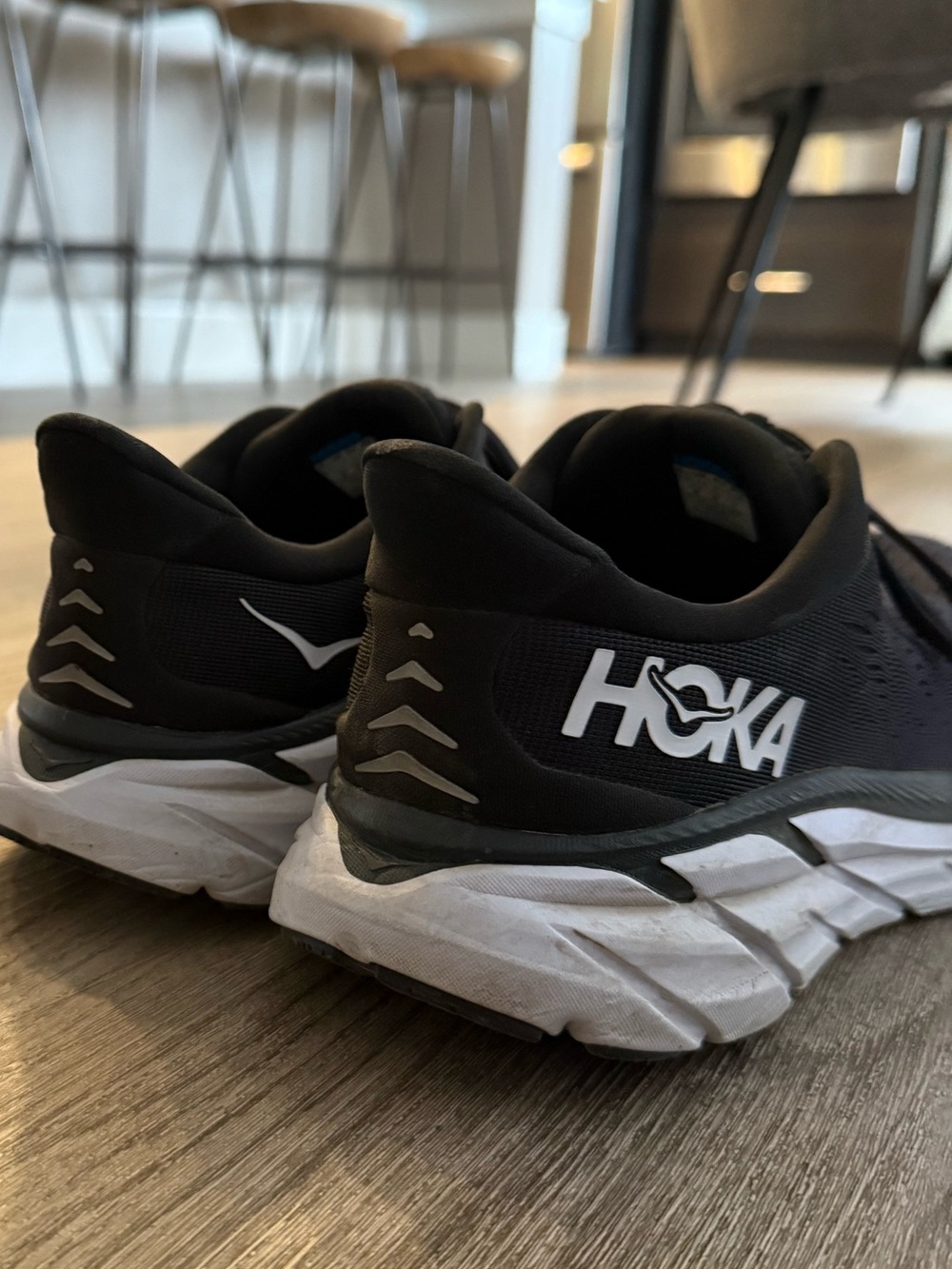 Hoka Black and White Cushioned Running Sneakers